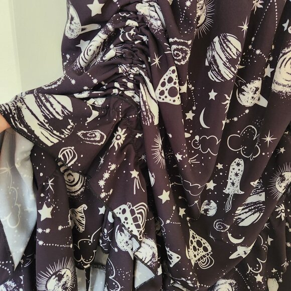 Scarlet Darkness Galaxy Print Dress Goth Steampunk Renaissance Festival Summer - Picture 5 of 13